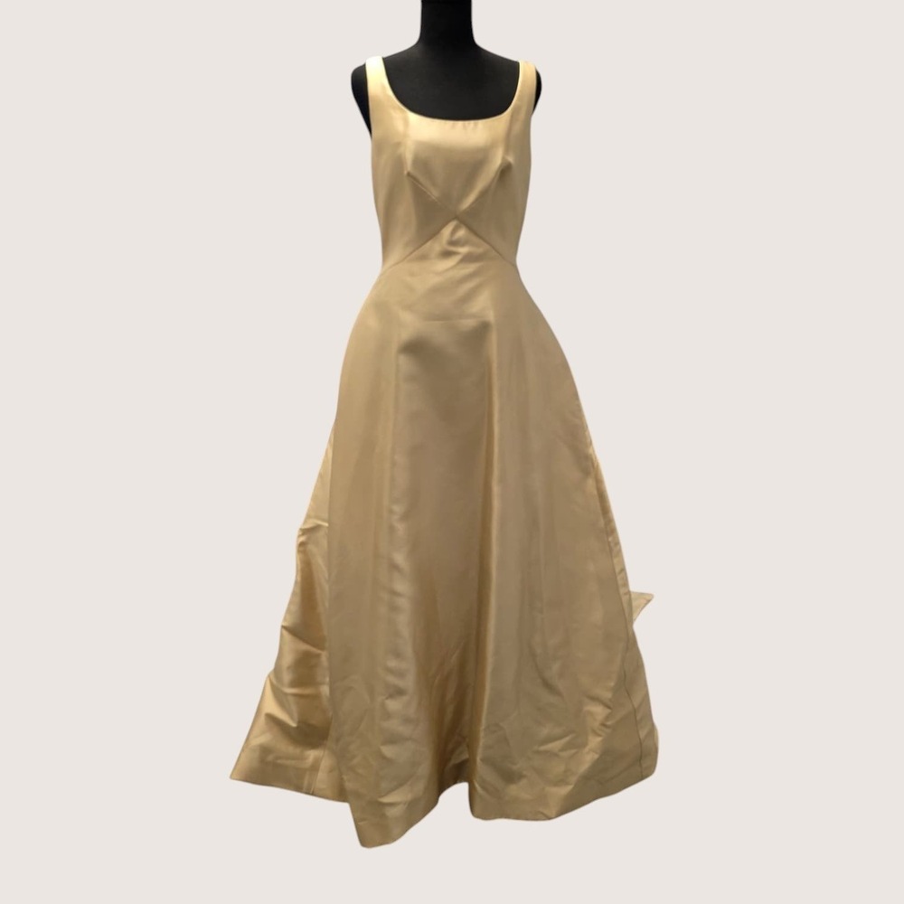 Pronovias Silk Champagne Wedding Gown Size 10 Long Back Train Dress